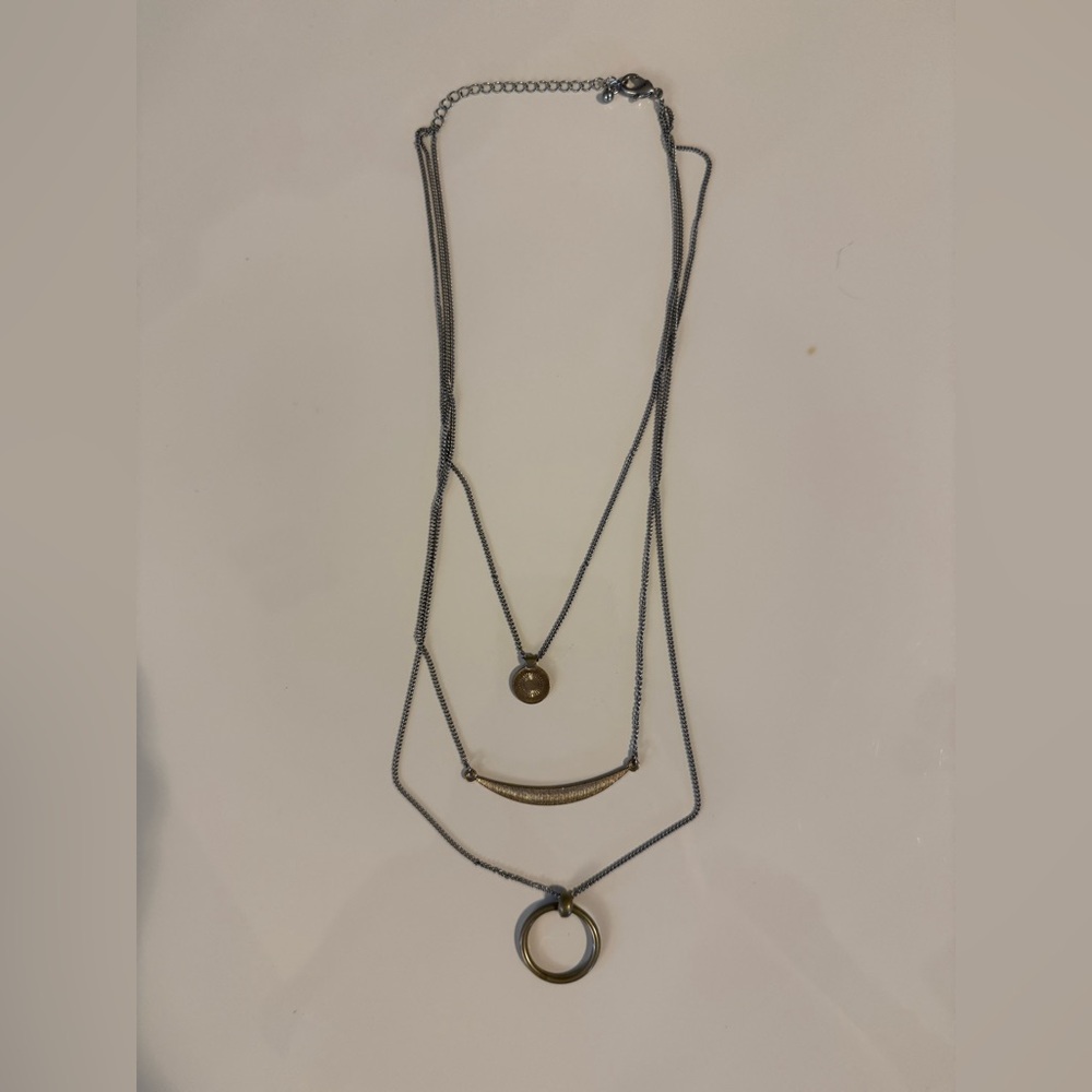 Layered Triple Pendant Necklace — Brass and Gunmetal